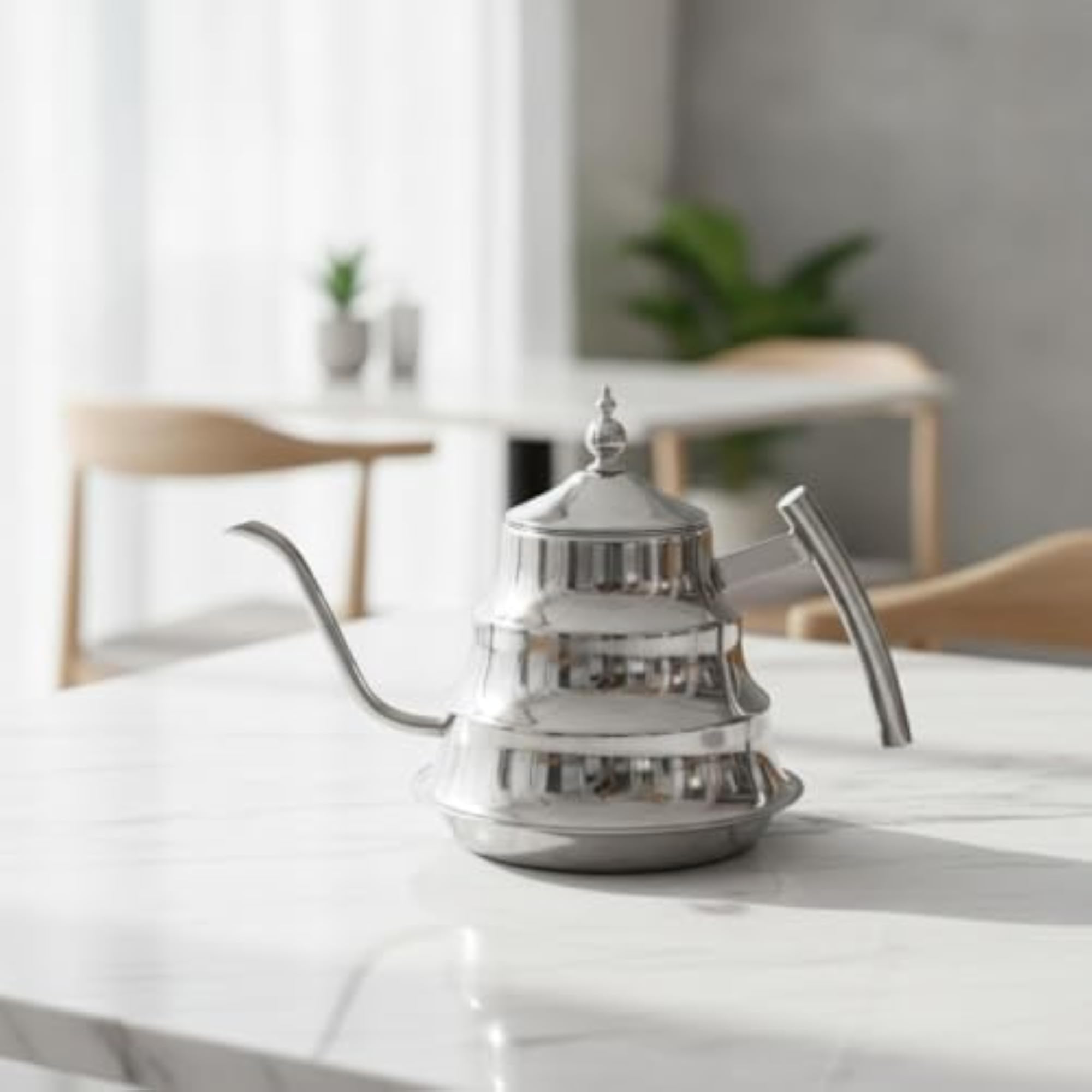 Stainless Steel Gooseneck Teapot with Strainer - Bamboo Joint Theme